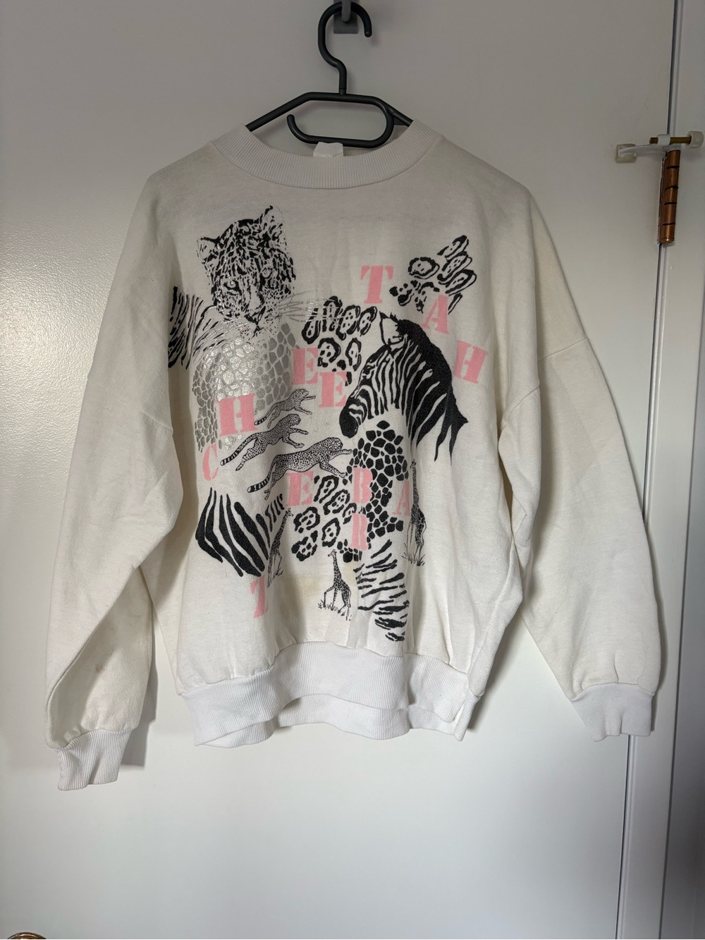 Vintage 80’s Animal Print Crewneck Sweatshirt with Pink Accents
